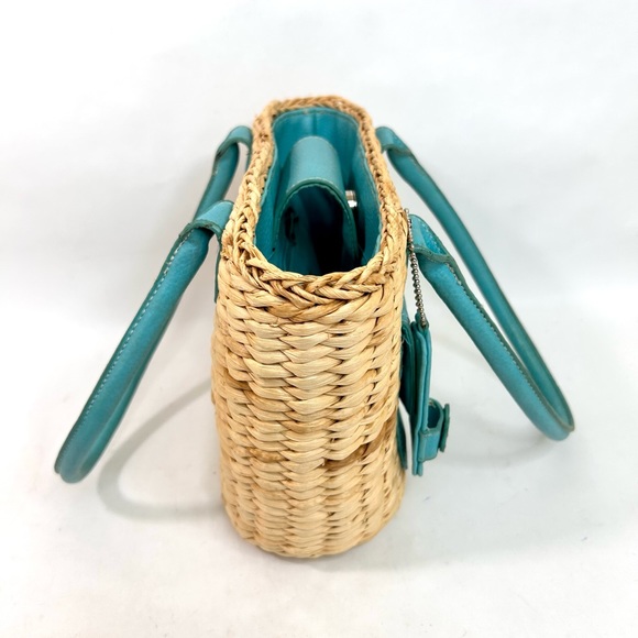 Caribbean Joe Straw Wicker Bag with Turquoise Leather Accents - Picture 5 of 11